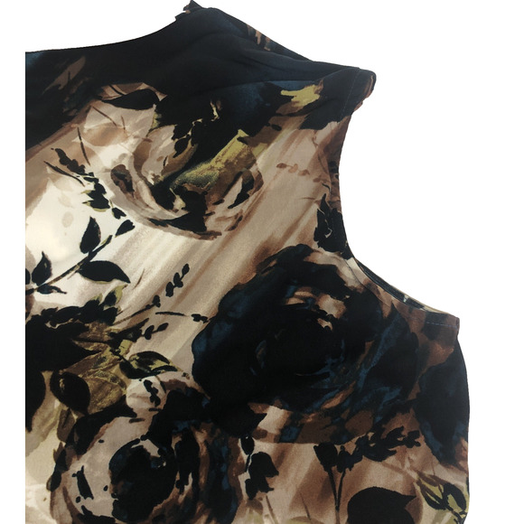 Worthington Women’s Sleeveless Crossover Blouse 1X Stretch Brown Blue Floral Top - Picture 15 of 16